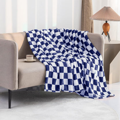 LOMAO Throw Blankets Flannel Blanket with Checkerboard Grid Pattern Soft Throw Blanket for Couch