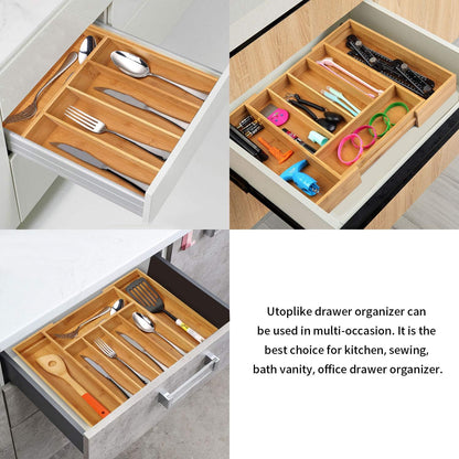 Utoplike Bamboo Cutlery Tray Silverware, Drawer Dividers for Kitchen Utensils, Flatware Tray Drawer