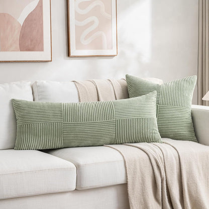 Fancy Homi Set of 2 Sage Green Boho Long Lumbar Body Decorative Throw Pillow Cover 14x36 Inch for