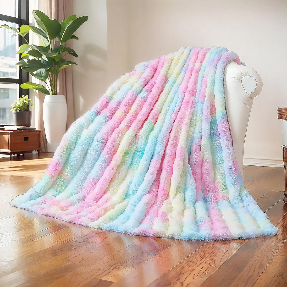 UKELER Colorful Plush Furry Throw Blanket 50''x60'', Super Soft Cozy Warm Blanket for Bed, Couch