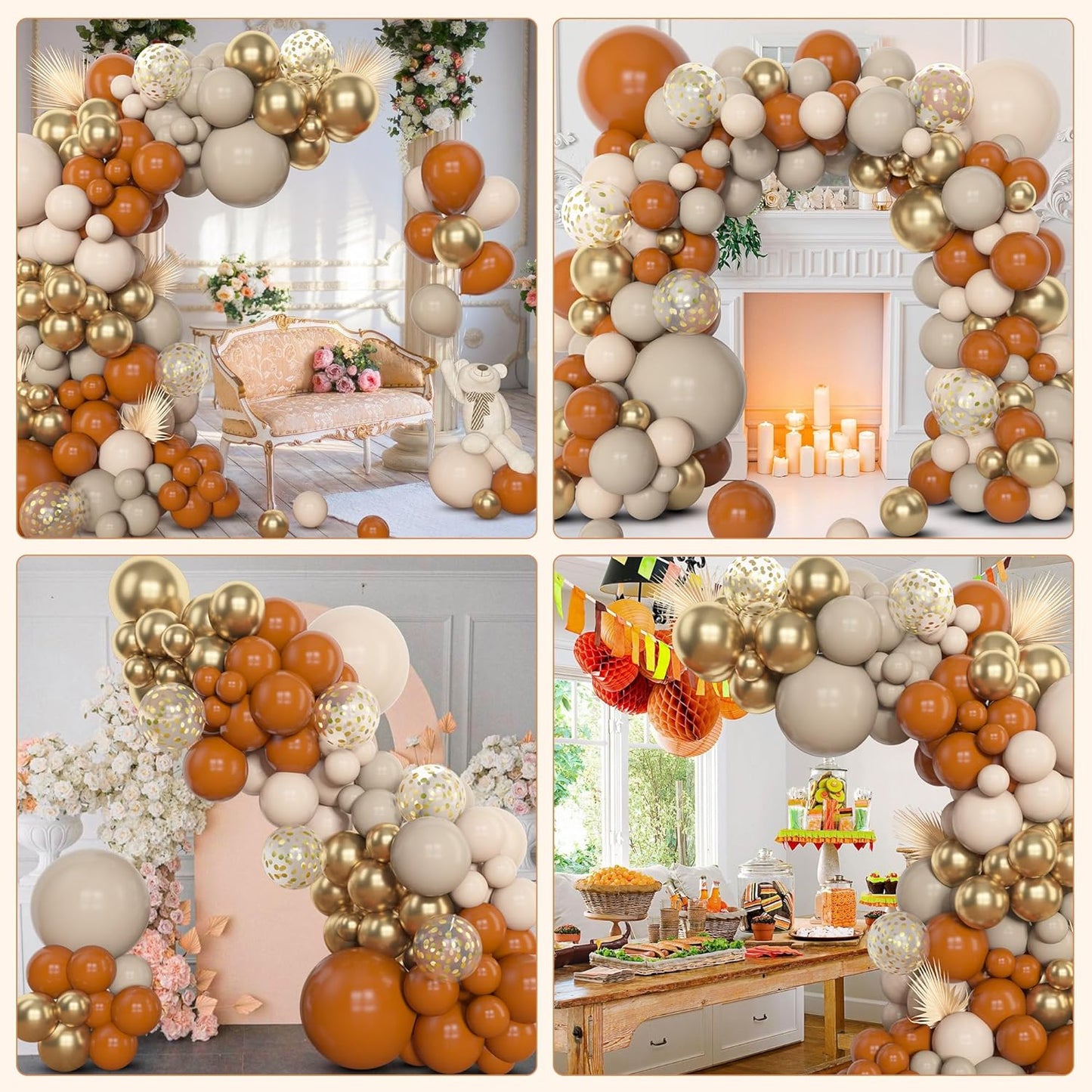 Amandir 153pcs Burnt Orange Balloon Garland Arch Kit, Different Sizes 18 12 10 5inch White Sand