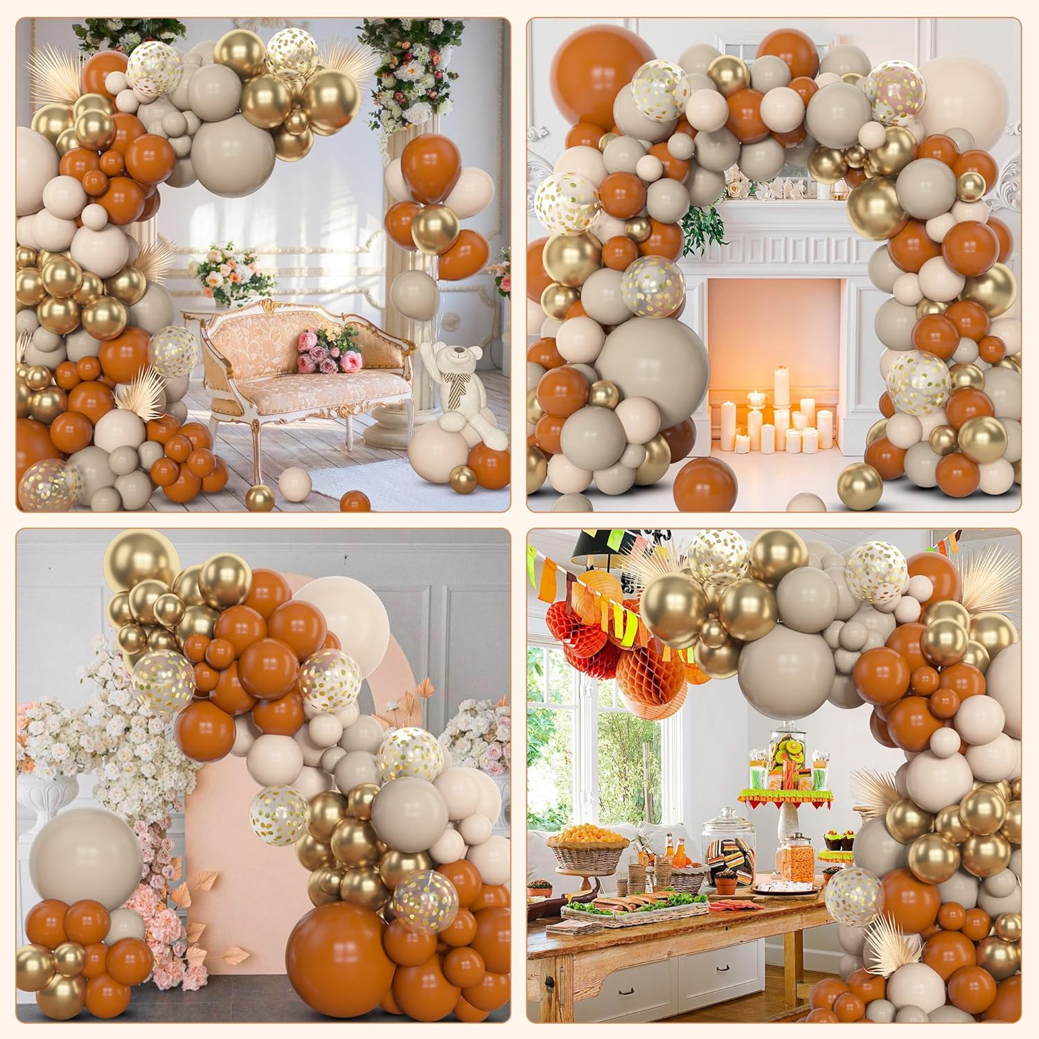 Amandir 153pcs Burnt Orange Balloon Garland Arch Kit, Different Sizes 18 12 10 5inch White Sand