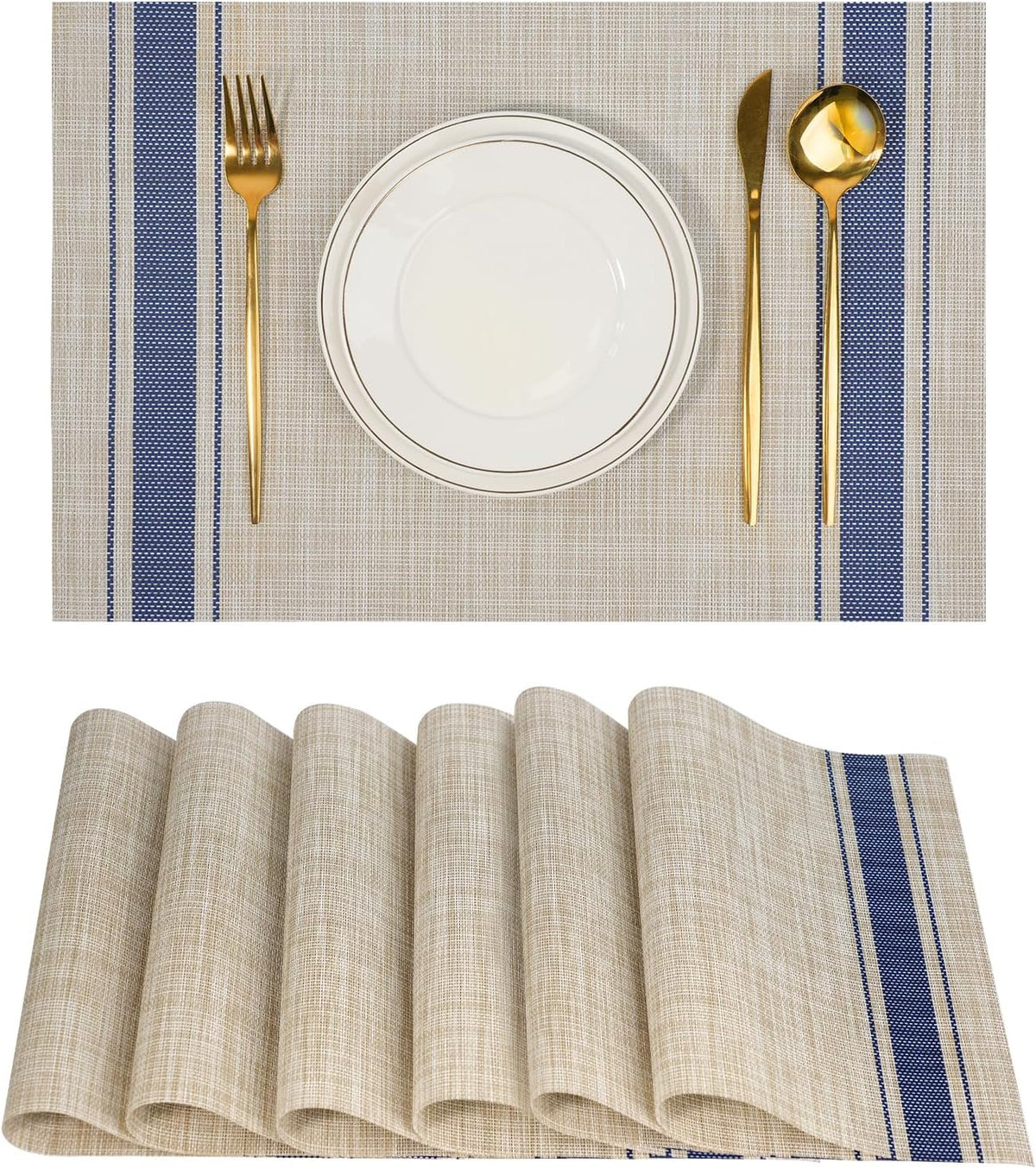 Placemats Set of 6，Non-Slip PVC Weave Table Mats Easy to Clean，Heat Resistant Place Mats for