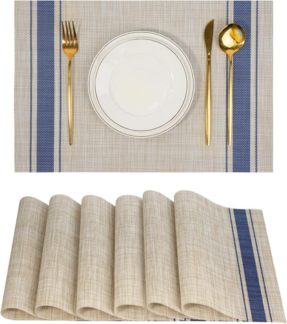 Placemats Set of 6，Non-Slip PVC Weave Table Mats Easy to Clean，Heat Resistant Place Mats for