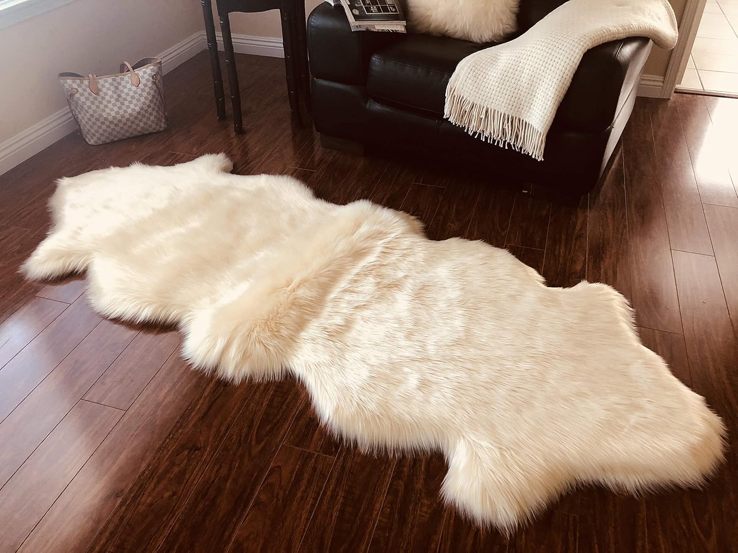 LAMBZY Faux Sheepskin Hypoallergenic Free Shape Silky Shag Rug, Luxury Shaggy Silky Plush Carpet