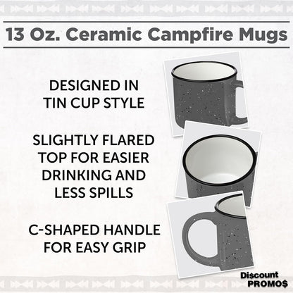 DISCOUNT PROMOS Ceramic Campfire Coffee Mugs 13 oz. Set of 10, Bulk Pack - Perfect for Tea