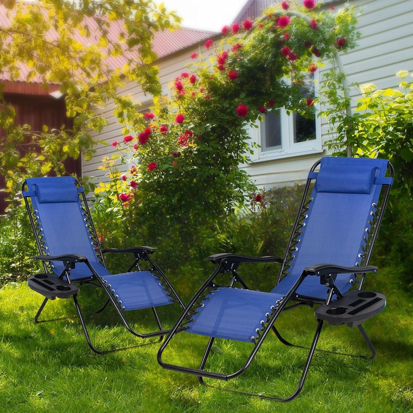 Nazhura Set of 2 Relaxing Recliners Patio Chairs Adjustable Steel Mesh Zero Gravity Lounge Chair