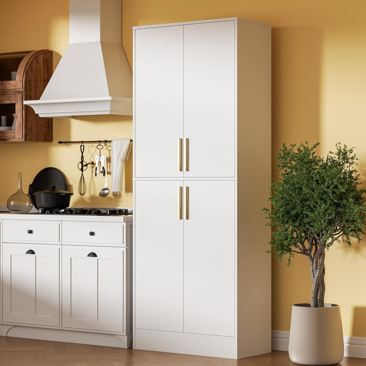 71" Tall Pantry Cabinet with 4 Doors, Kitchen Pantry Storage Cabinet, Freestanding Larder Cupboard