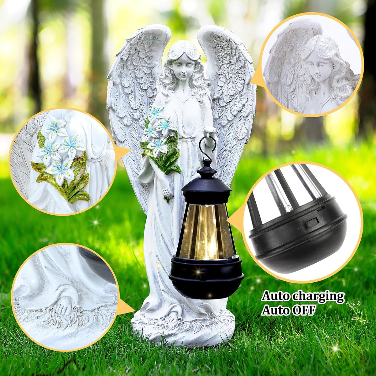 Solar Angel Outdoor Garden Decor Statues – 13.2 inches Solar Outdoor Sculptures for Outside Yard