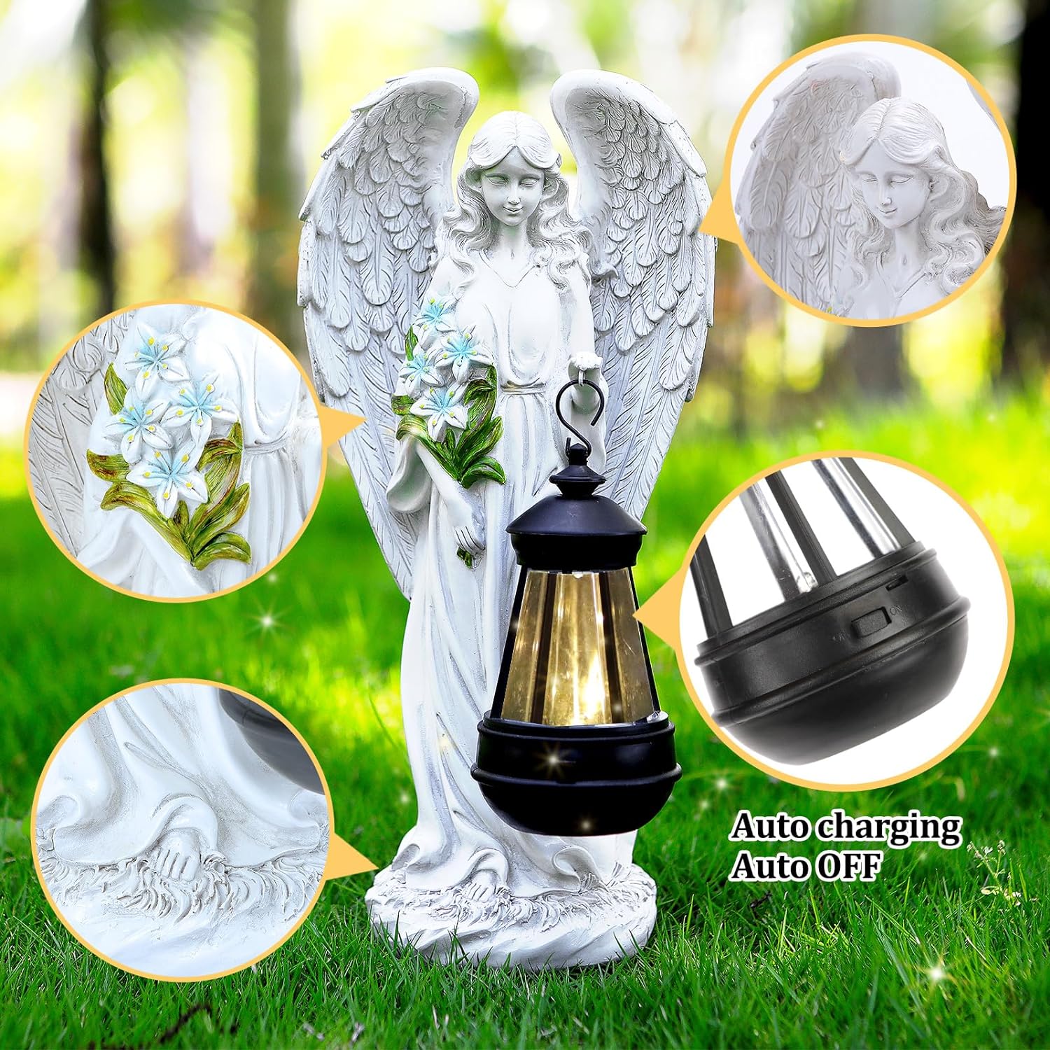 Solar Angel Outdoor Garden Decor Statues – 13.2 inches Solar Outdoor Sculptures for Outside Yard