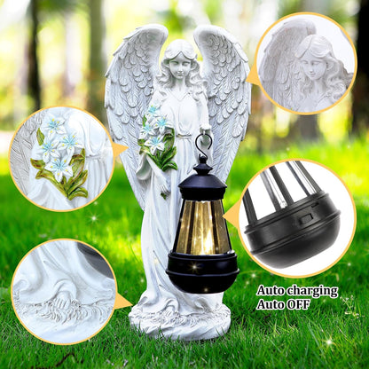 Solar Angel Outdoor Garden Decor Statues – 13.2 inches Solar Outdoor Sculptures for Outside Yard