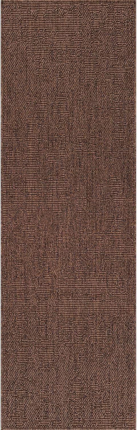 CAMILSON Indoor and Outdoor Runner Rug Brown Solid Boho Woven Design Easy-Cleaning Non Shedding