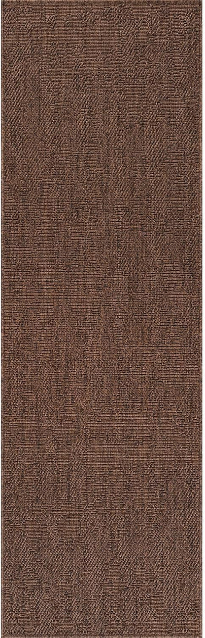 CAMILSON Indoor and Outdoor Runner Rug Brown Solid Boho Woven Design Easy-Cleaning Non Shedding