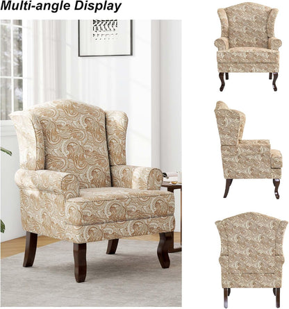 Accent Chair, High Back Upholstered Armchair with High Resilience Sponge & Wood Legs, Mid-Century