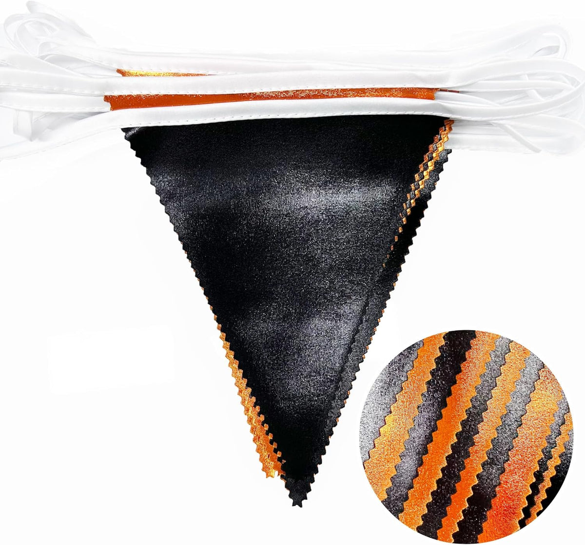 Black Orange Party Decoration Metallic Fabric Triangle Pennant Banner Flag Bunting Garland for