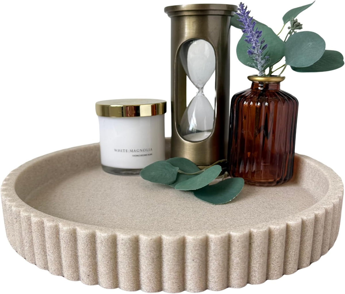 OAKOA Beige Resin Decorative Trays for Decor - Coffee Table Decor Tray Ottoman Tray for Living Room