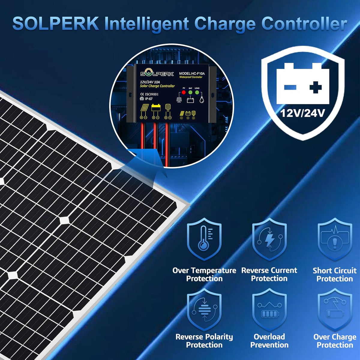 SOLPERK Solar Panel Kit 50W 12V, Solar Battery Trickle Charger Maintainer with Upgrade Waterproof