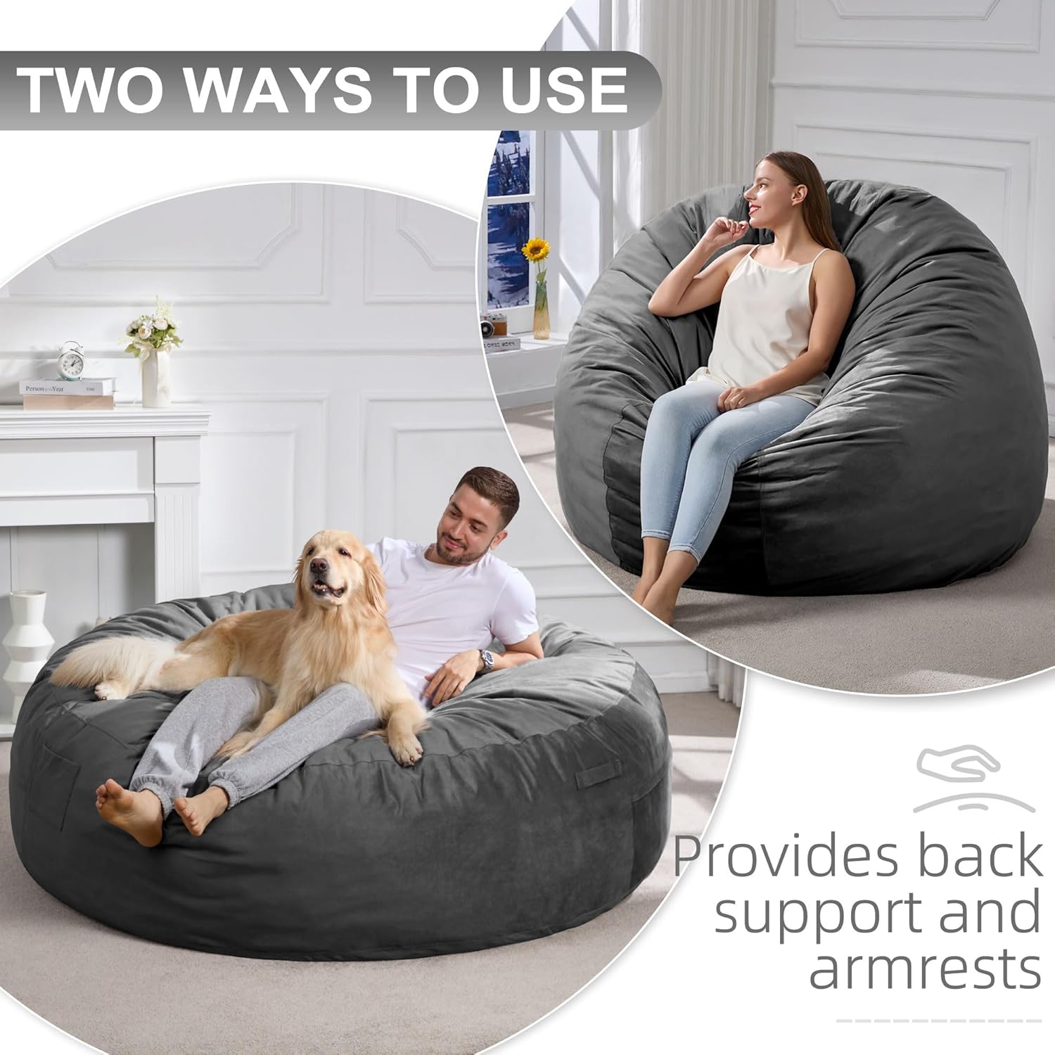 Hobestluk 6FT Bean Bag Chair Bean Bag Chairs for Adults Giant Bean Chairs with Velvet Cover, Memory
