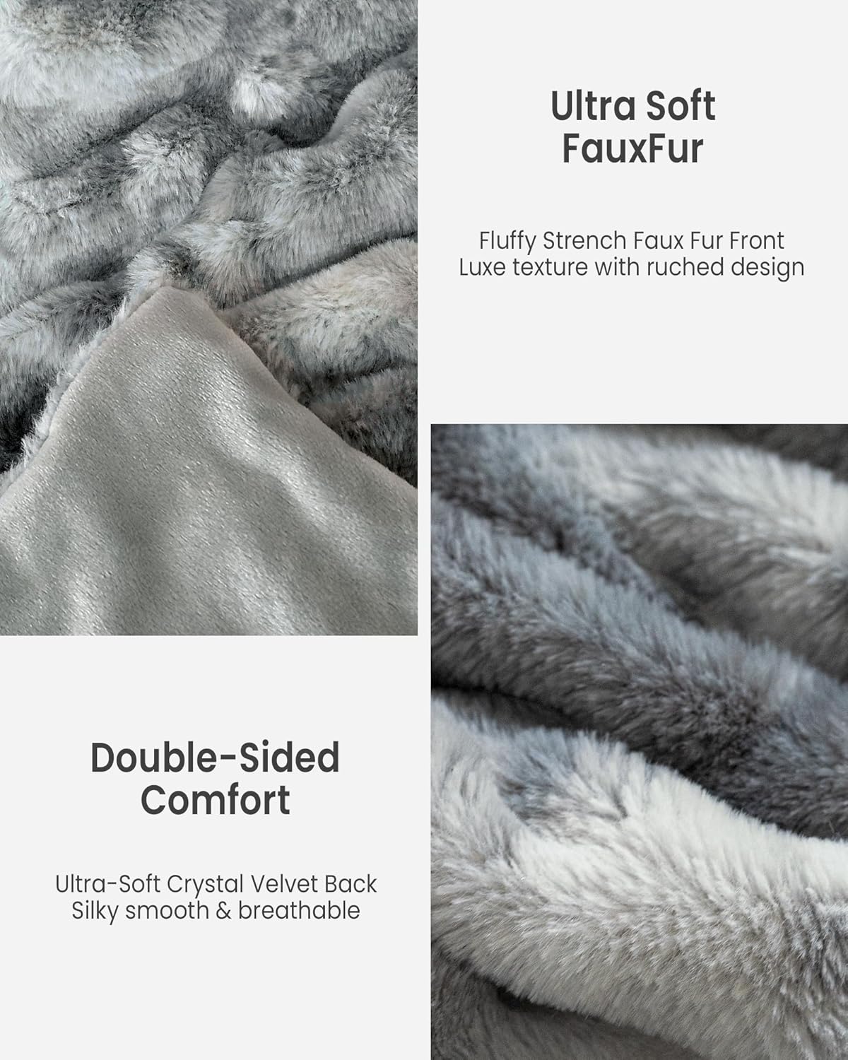 Faux Fur Blanket, Twin Size Oversized Throw Blanket for Couch, Fluffy Blanket with Stretch Ruched