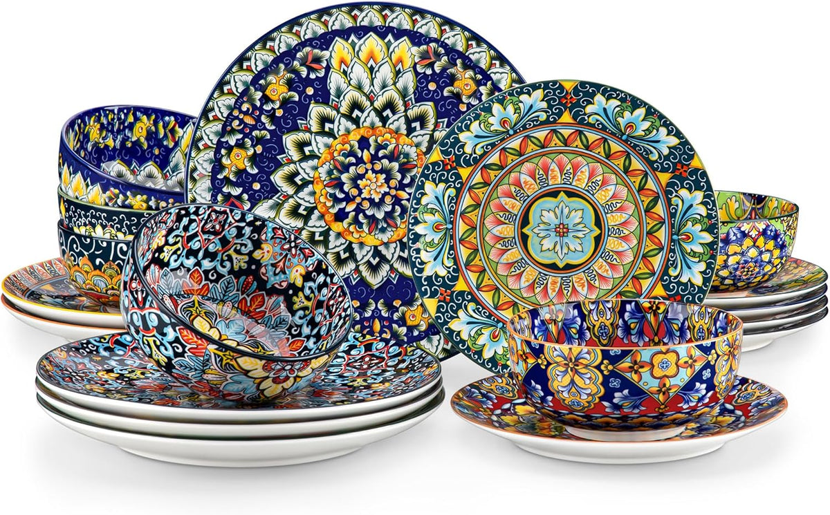 vancasso 18 Pieces Dinnerware Sets, Plates and Bowls Set, Porcelain Dishes Set for 6, Microwave and