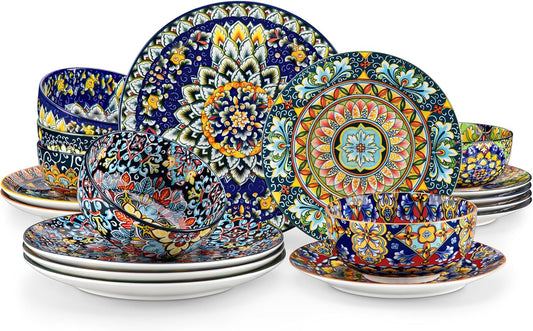 vancasso 18 Pieces Dinnerware Sets, Plates and Bowls Set, Porcelain Dishes Set for 6, Microwave and