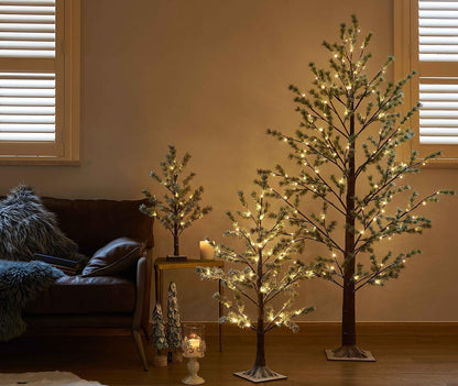 Hairui Christmas Tabletop Pine Tree Lights 60 LED 18IN Battery or USB Oprerated with Timer, Lighted