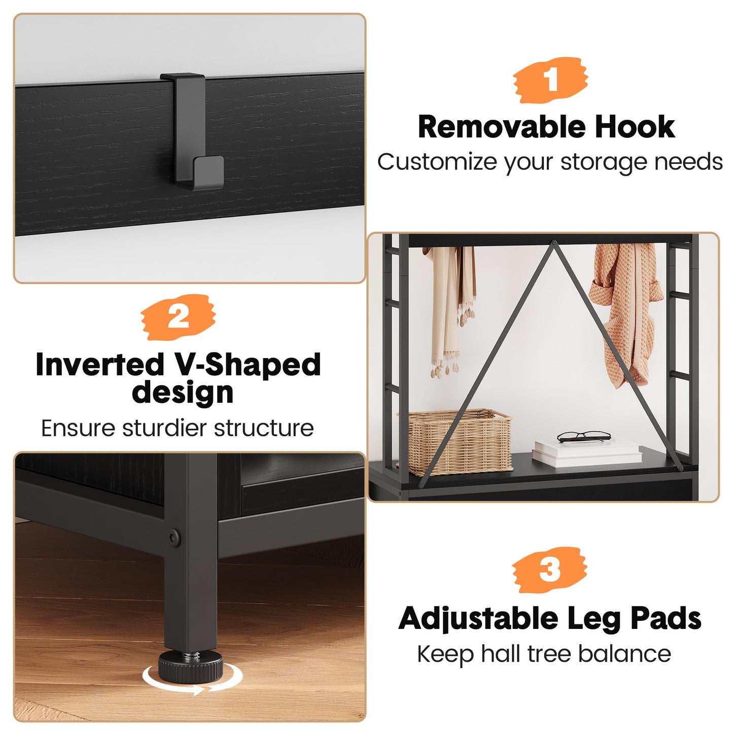 IDEALHOUSE Hall Tree with Bench Coat Rack Shoe Bench Industrial Coat Tree with Storage Cubbies