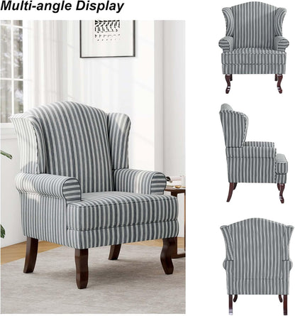 Accent Chair, High Back Upholstered Armchair with High Resilience Sponge & Wood Legs, Mid-Century
