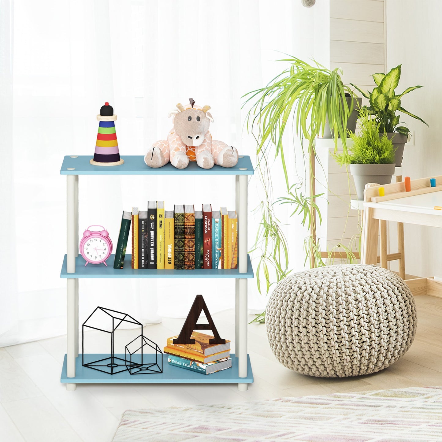Furinno TURN-N-TUBE Storage Shelves, 3-Tier Book Shelf, Corner Shelf, Toolless Open Shelves, for
