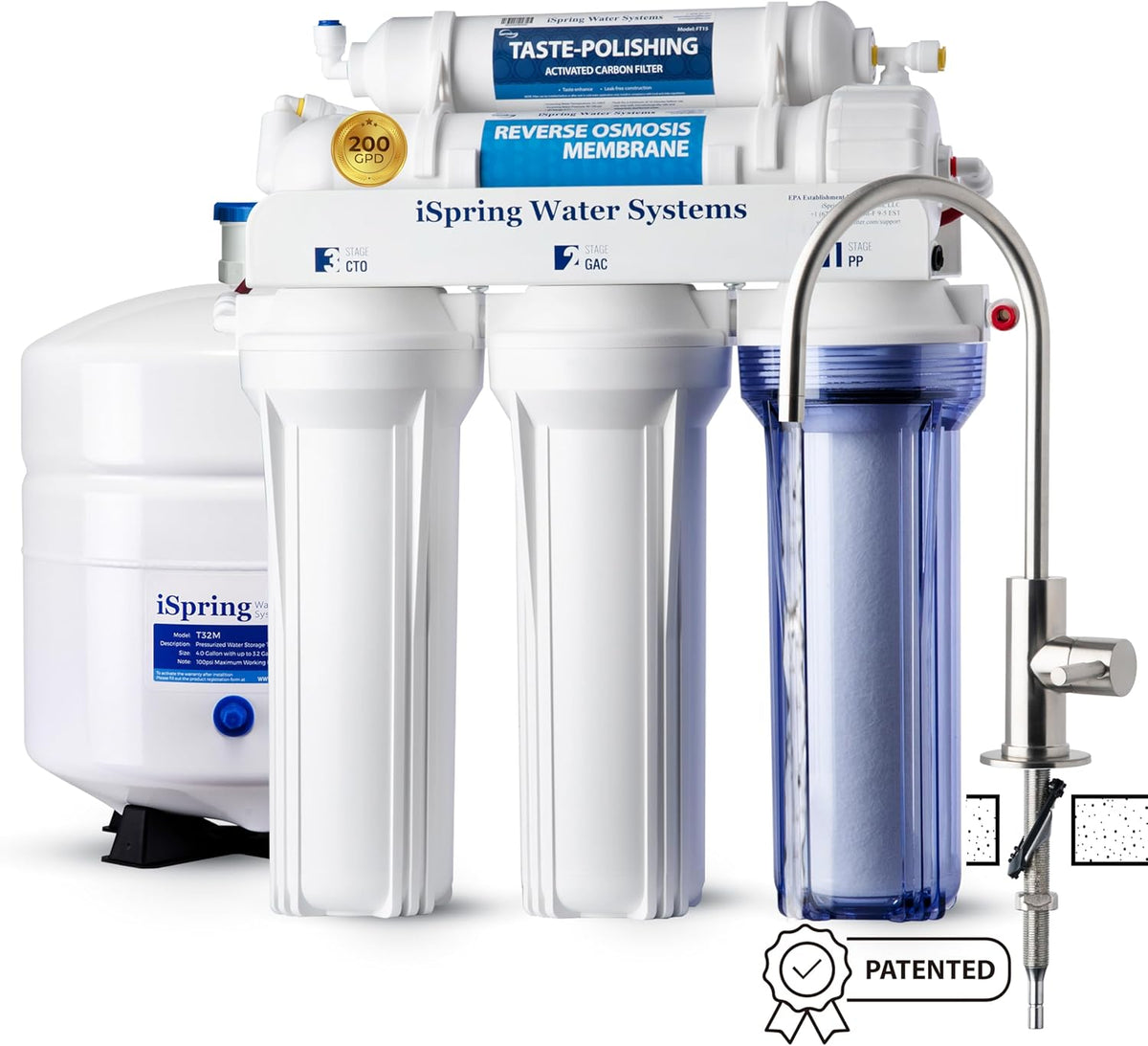 iSpring RCC2, Upgraded 200 GPD Capacity, 5-Stage Under Sink Reverse Osmosis Water Filter System