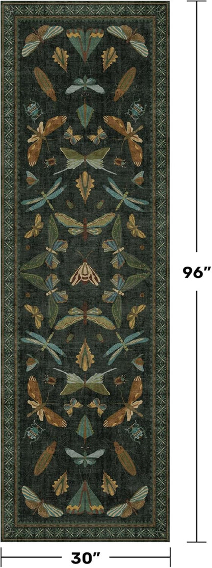 8 ft Long Hallway Runner Rug - Boho Green Rug for Kitchen Floor, Entrance Indoor, Washable Wide