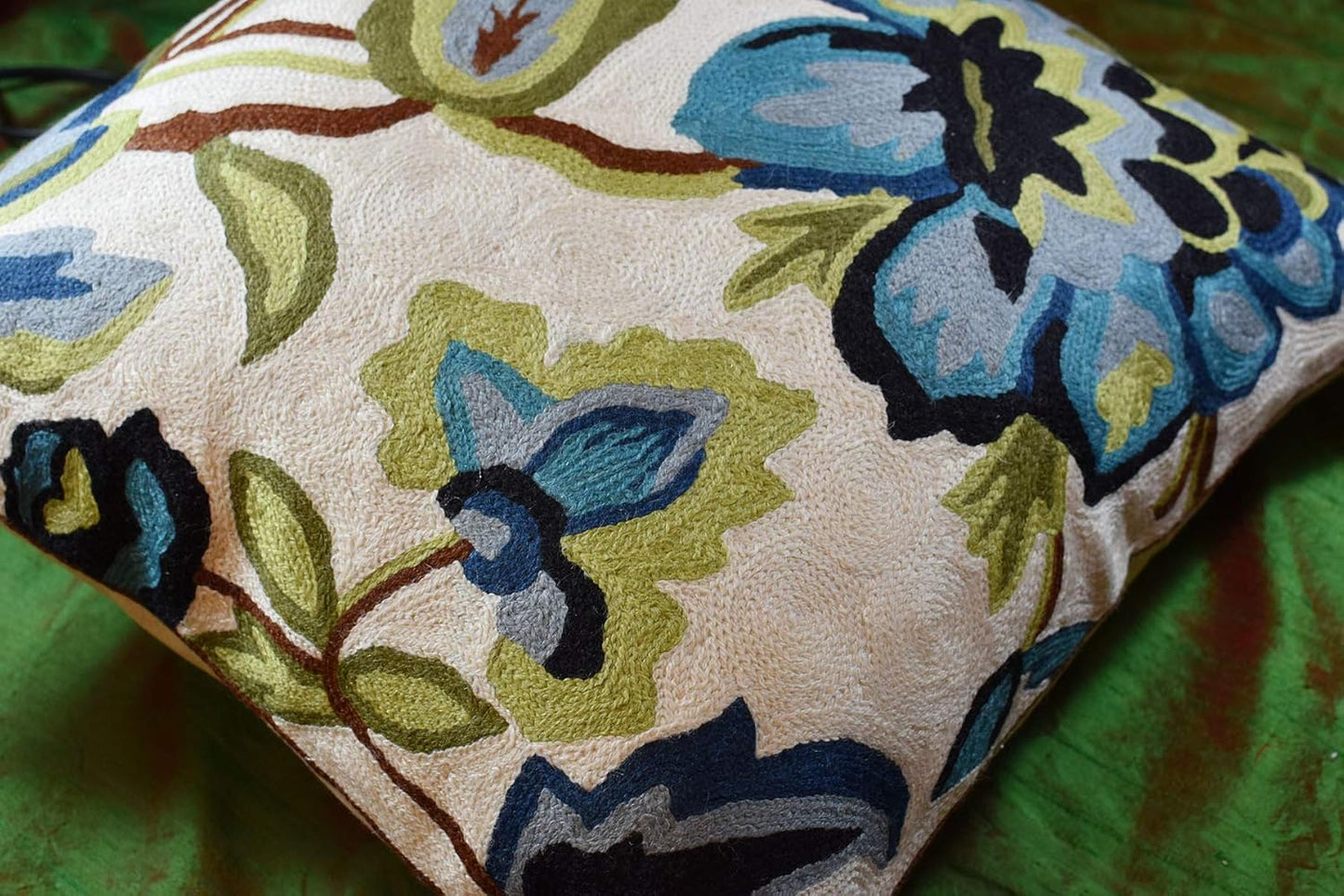 Modern Cream Decorative Floral Pillow Cover Needlepoint White Flower Hand Embroidered Pillowcase