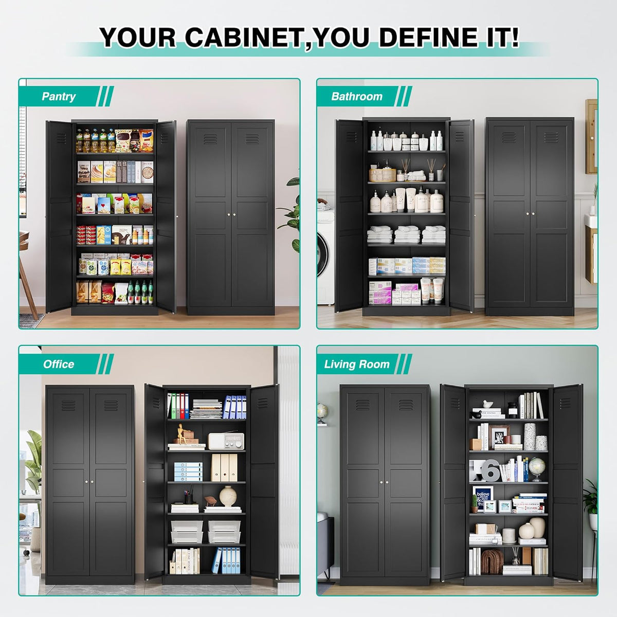 SISESOL Black Storage Cabinet,71" Tall Pantry Cabinet,Kitchen Pantry Storage Cabinets with 2 Doors