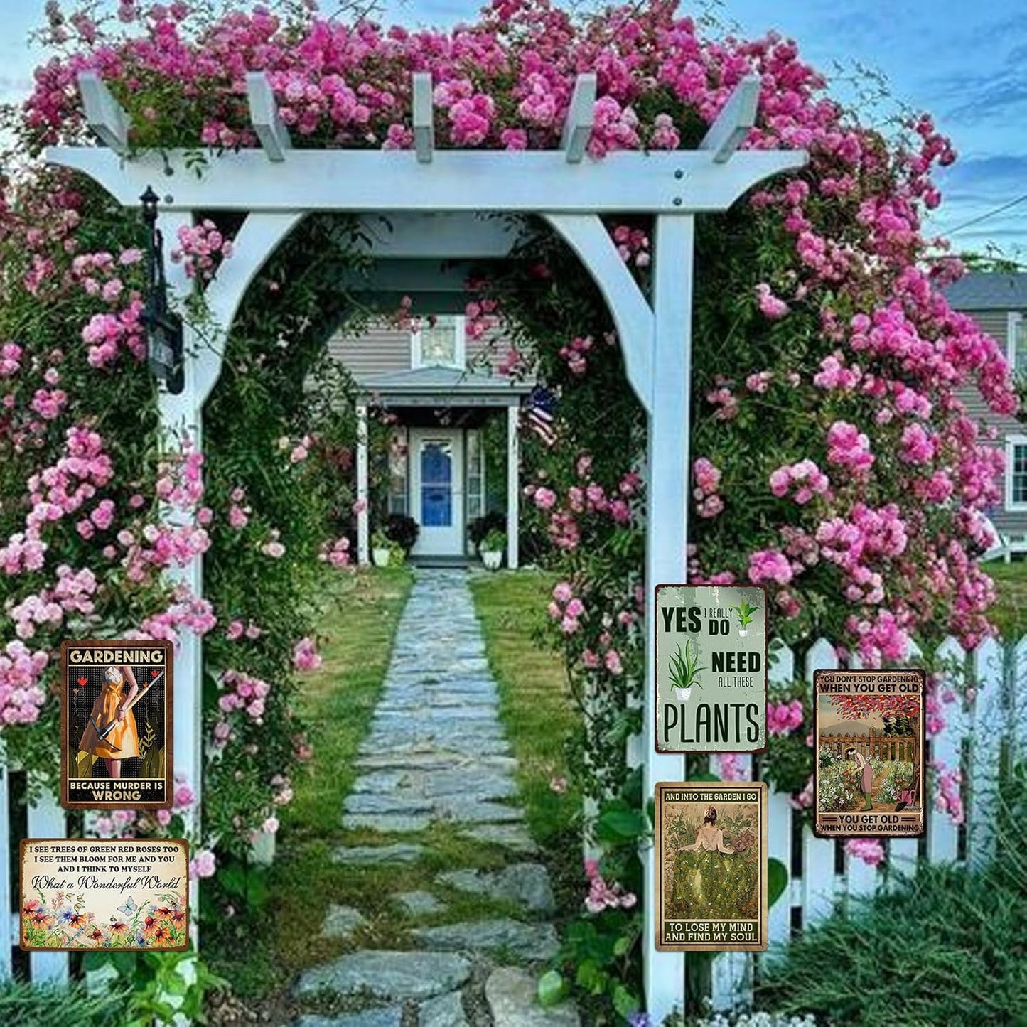 5 Pack Garden Signs Vintage Metal Tin Signs For Outside Garden Signs Decorative Outdoor Plant Lover