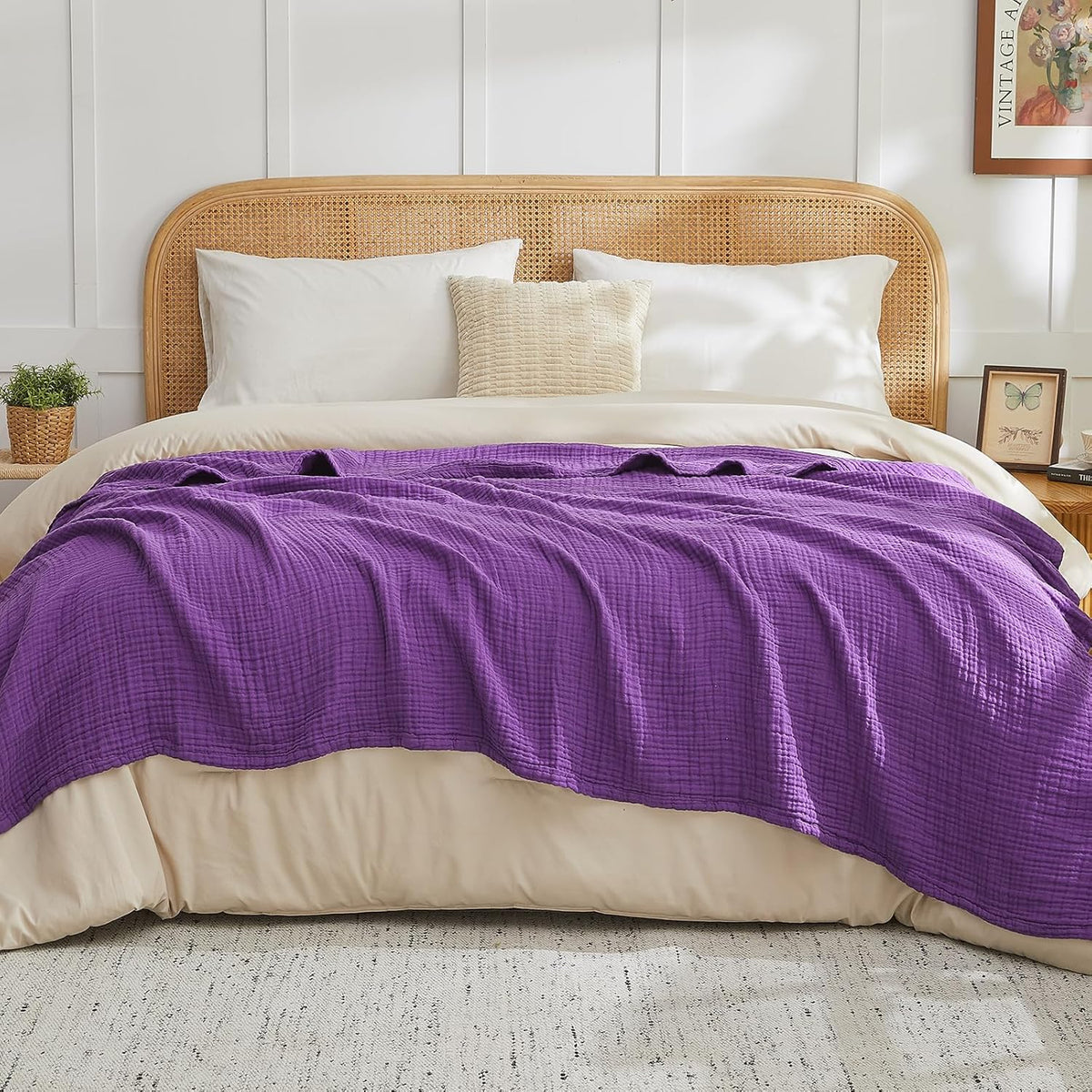 EMME Cotton Muslin Twin Blanket Breathable Gauze Blanket Soft Lightweight Blankets Adults Gifts for