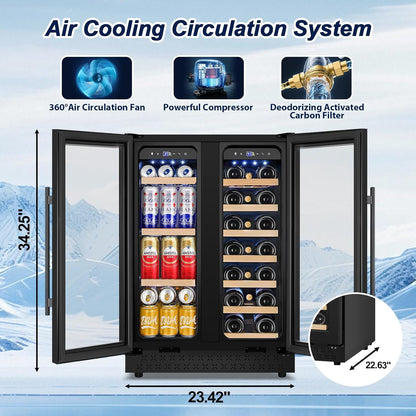 Wine and Beverage Refrigerator with Glass Door, 24-Inch Dual Zone Wine Fridge Under-Counter,4.6