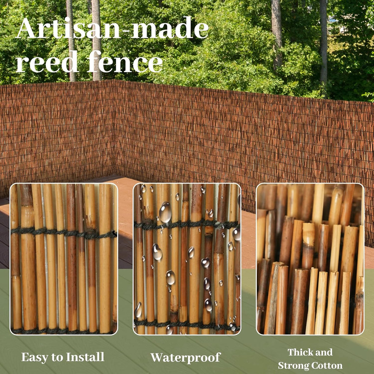 Brown 2 Pack 4FT X 16.4FT Reed Fencing Roll, Balcony Privacy Shade Reed Bamboo Fencing Garden Fence