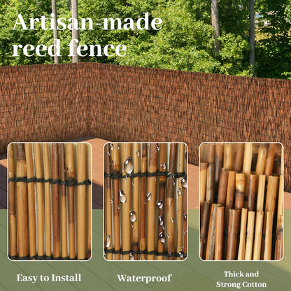Brown 2 Pack 4FT X 16.4FT Reed Fencing Roll, Balcony Privacy Shade Reed Bamboo Fencing Garden Fence