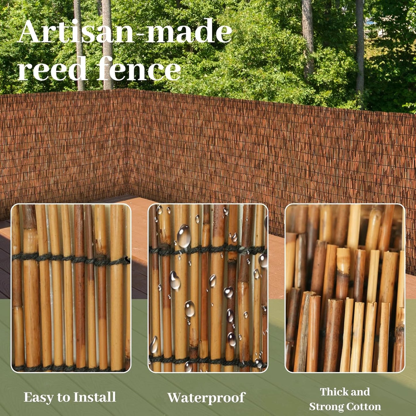 Brown 4FT X 16.4FT Reed Fencing Roll, Balcony Privacy Reed Shade Bamboo Fencing Garden Fence