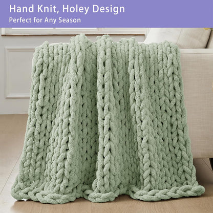 Bigacogo Chunky Knit Throw Blanket for Couch, 51x63 inches, 100% Hand Knitted with Thick Jumbo