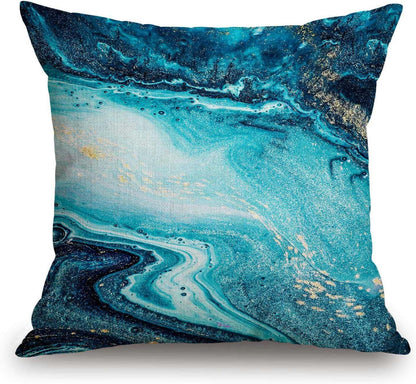 TSSOHU Marble Luxury Ocean Art Agate Blue Paint Gold Powder Cotton Linen Square Throw Waist Pillow