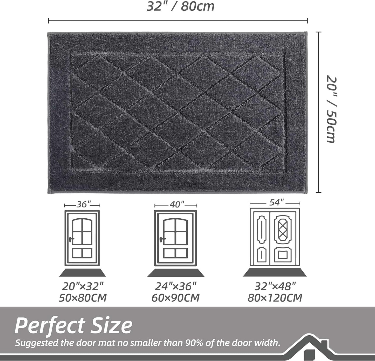 BEQHAUSE Dirt Trapper Door Mat 20" x 32", Doormat Non-Slip Entryway Rugs Washable, Dog Door Mat