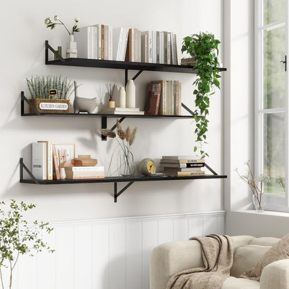 12 Inch Deep Floating Shelves, Black Floating Shelves 48W x 12D, Deep Wall Shelves Bracket Set of