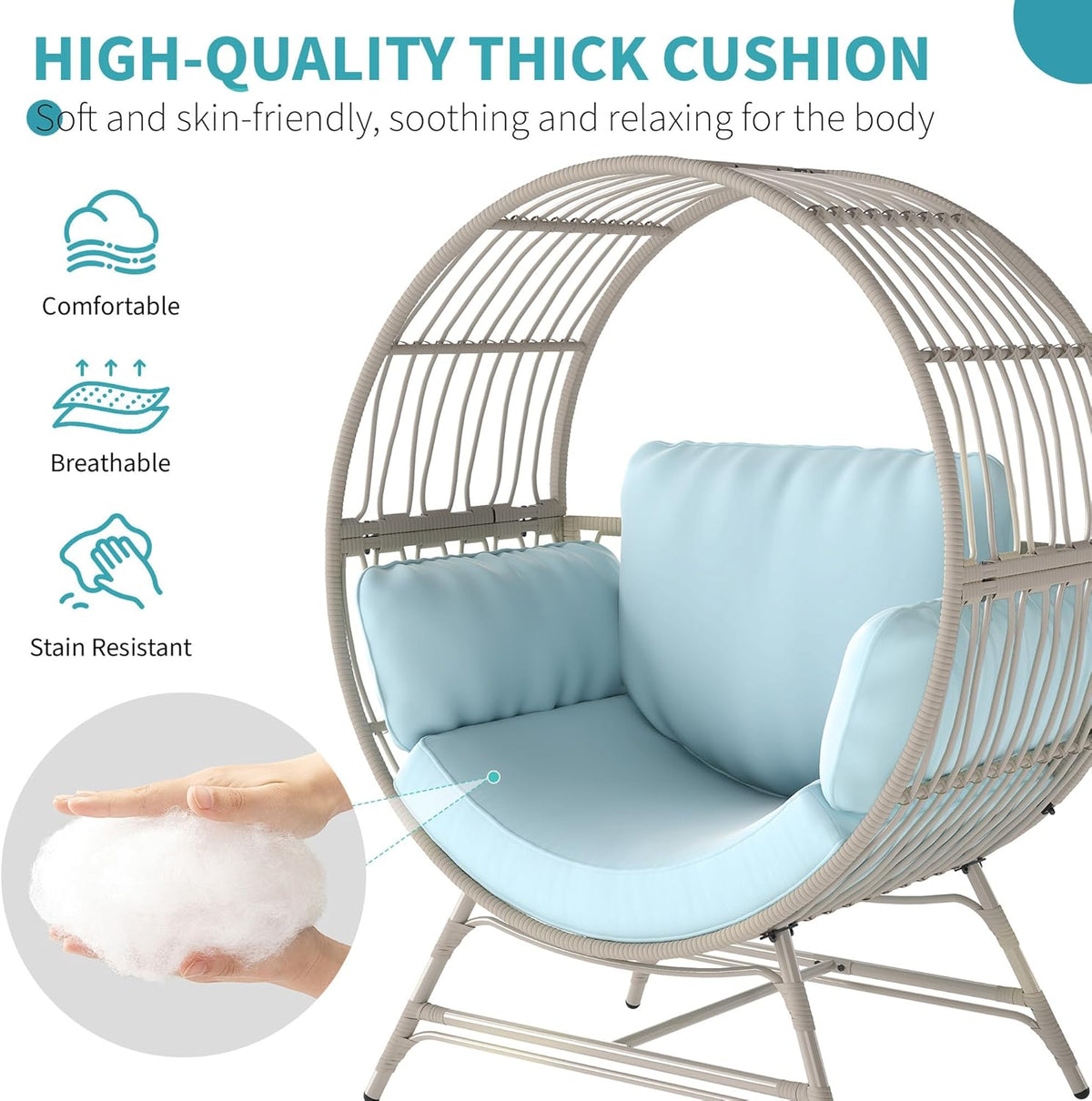 Egg Chair Outdoor Indoor, Oversized Rattan Chair with Thicken Cushion, 350LBS Capacity Wicker Patio