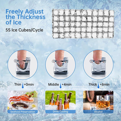Ice Maker Commercial Ice Machine 200 lbs /24H, 33 lbs Large Storage Capacity Bin, Under Counter or