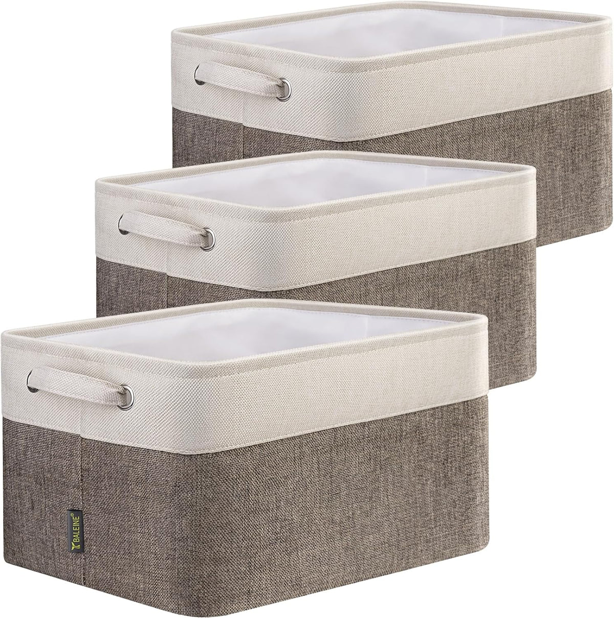BALEINE 3 Pack Fabric Storage Bins for Shelves, Linen Storage Baskets for Organizing, Decorative