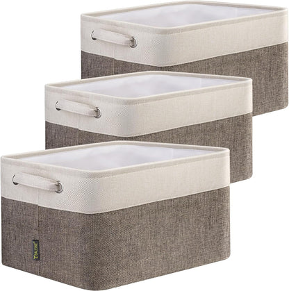 BALEINE 3 Pack Fabric Storage Bins for Shelves, Linen Storage Baskets for Organizing, Decorative