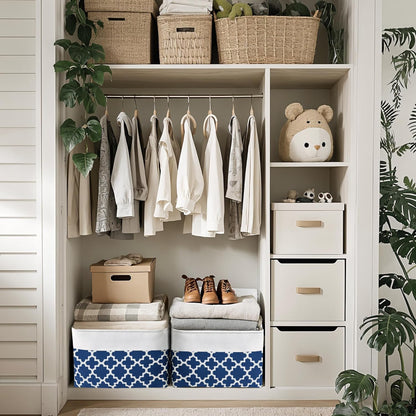 DECOMOMO Blue Storage Bins Fabric Storage Baskets for Shelves, Linen Closet Organization Toys