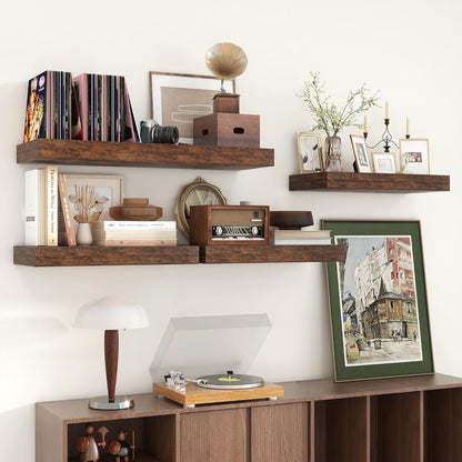 Deep Floating Shelves, 12 Inch Deep Rustic Floating Shelves Set of 2, 24 Inch Large Wall Mounted
