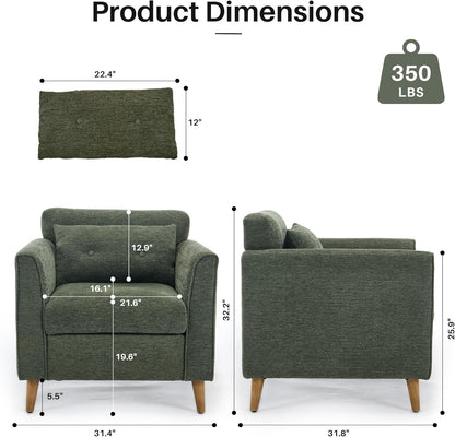 Modern Accent Chair with Wooden Legs Plush Fabric Armchair Cozy Reading Chair for Living Room